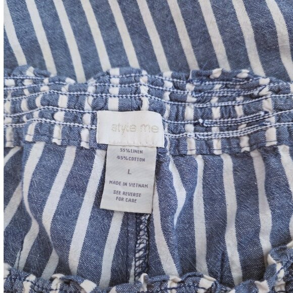 Style Me Navy Blue and White Striped Wide Leg Comfy Casual Pants in Size L - Picture 3 of 4